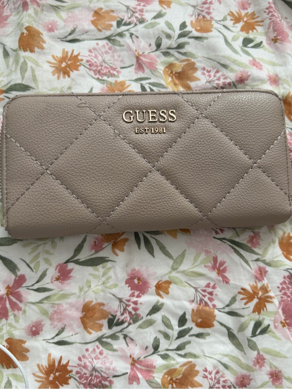 GUESS Quilted Zip-Around Wallet in Taupe